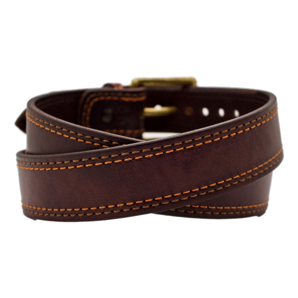 Front Side of the Autumn Mens Brown Leather Belt with Solid Brass buckle