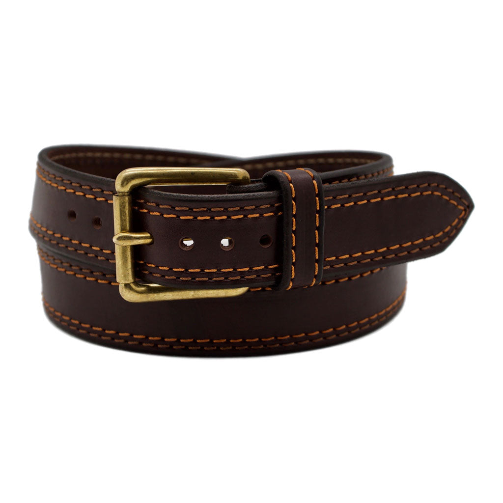 Front Side of the Autumn Mens Brown Leather Belt with Solid Brass buckle