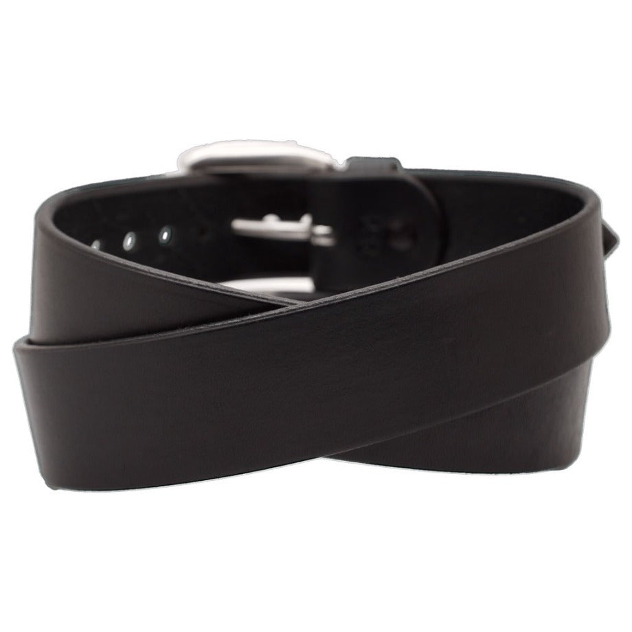 Back Side of Classic Black Mens Wide Leather Belt with Stainless Steel buckle