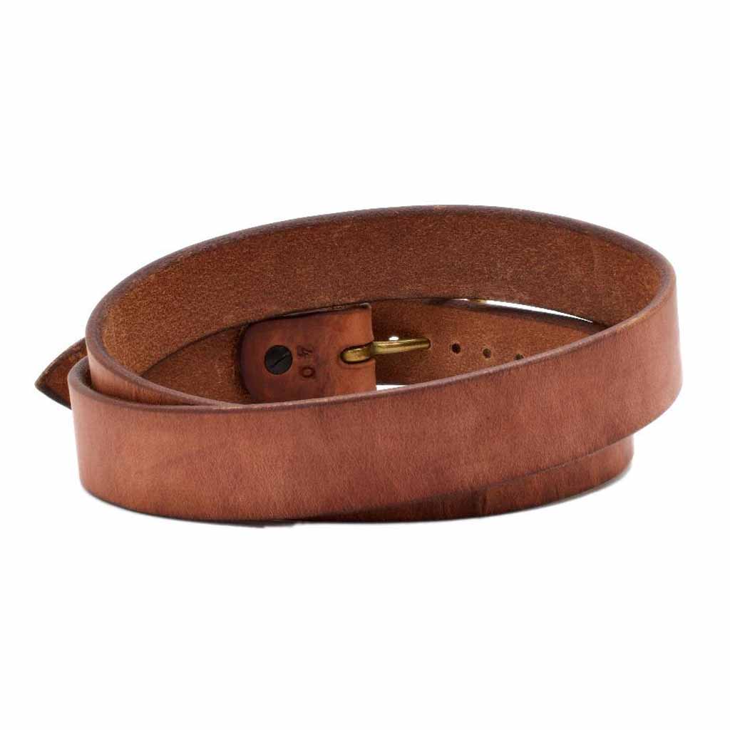 Front Side of Classic Natural Mens Brown Leather Belt with Solid Brass buckle
