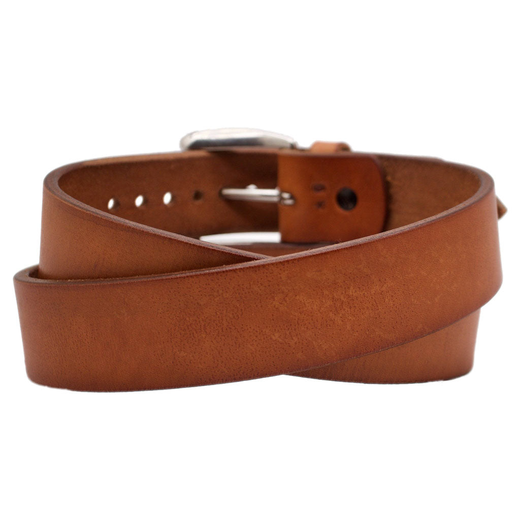 Front Side of Classic Sedona Mens Wide Brown Leather Belt with Stainless Steel Buckle