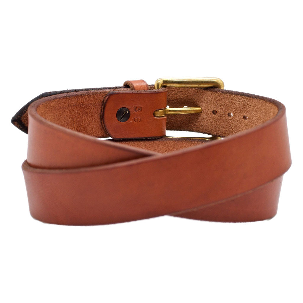Front Side of Classic Sedona Mens Brown Leather Belt with Solid Brass Buckle