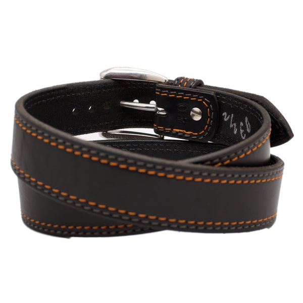 The STURGIS WIDE Black Leather Belt with Stainless Steel