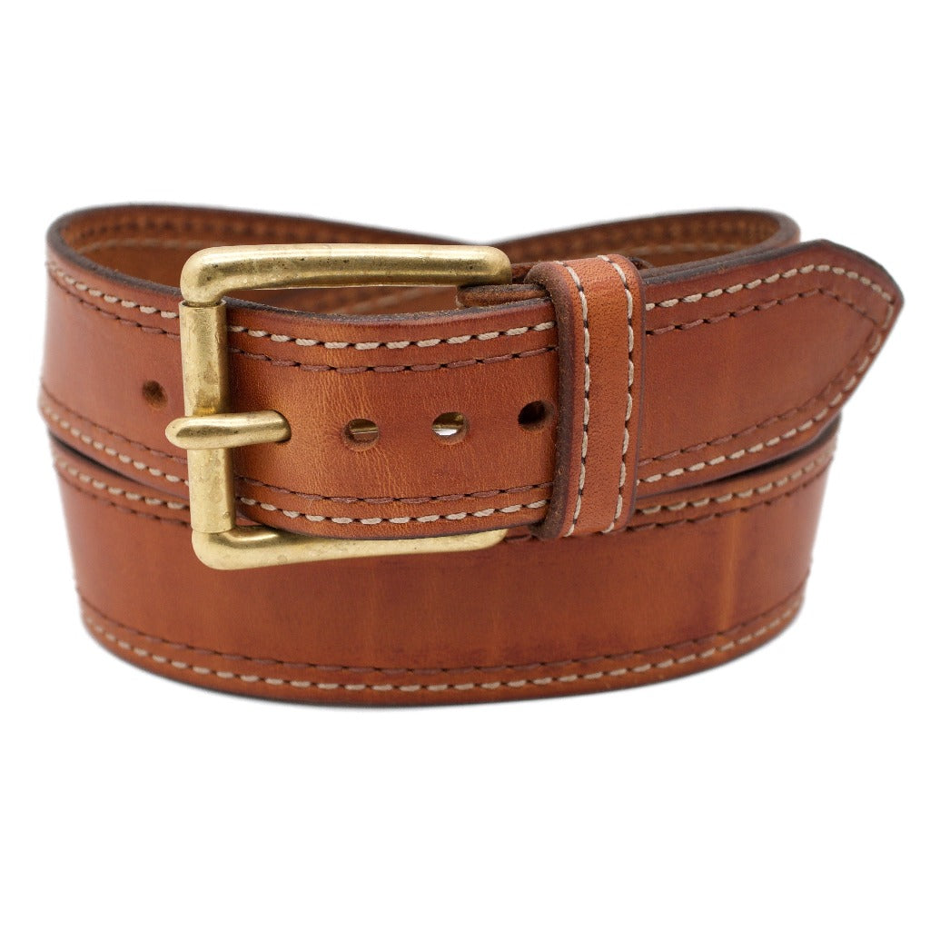 Front Side of Belmont Wide 1.75 Leather Belt with Stainless Steel Buckle