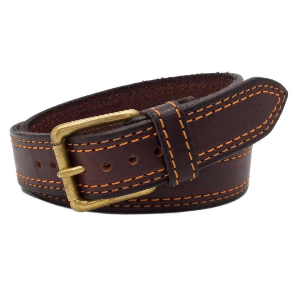 Front Side of Autumn Brown Mens Leather Belt with Solid Brass buckle