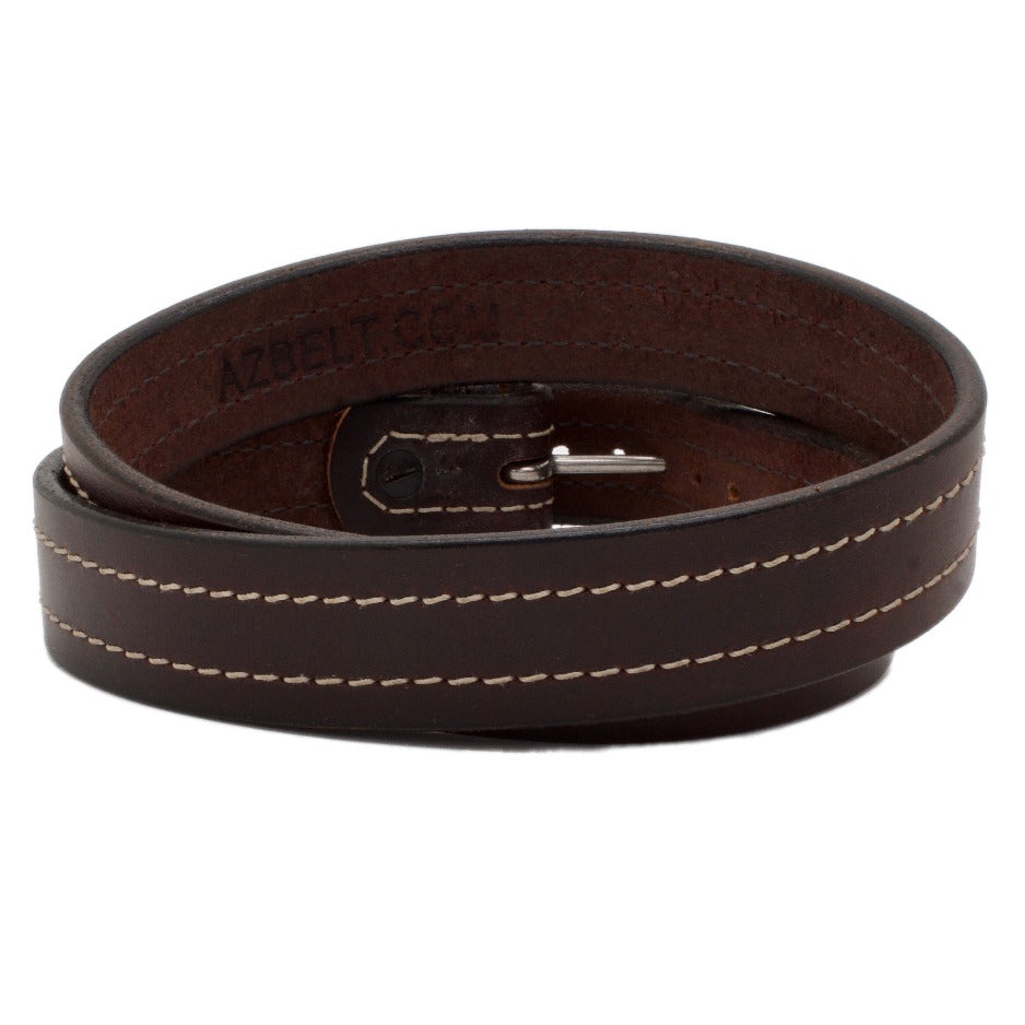 Front Side of Seattle Brown Leather Belt with Stainless Steel buckle