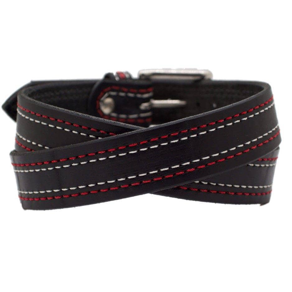 Front Side of Enzo Mens Black Leather Belt with Stainless Steel buckle