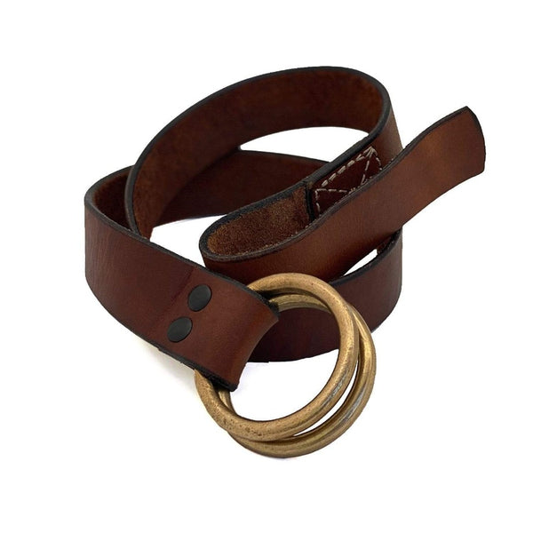 Double 0 Ring Clasp Stud Metal Brown Adjustable Strap Belt Faux Suede Rich  Mocha