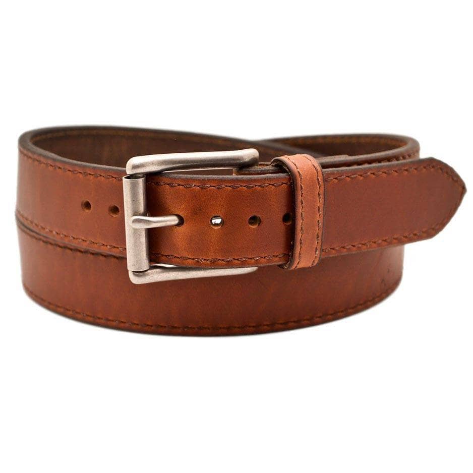 Front Side of Jerome Mens Brown Leather Belt with Stainless Steel buckle
