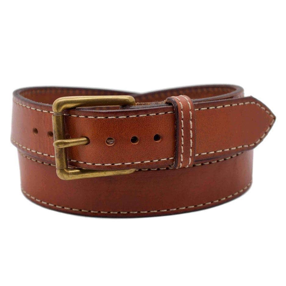 Front Side of Patagonia Mens Brown Leather Belt with Solid Brass buckle