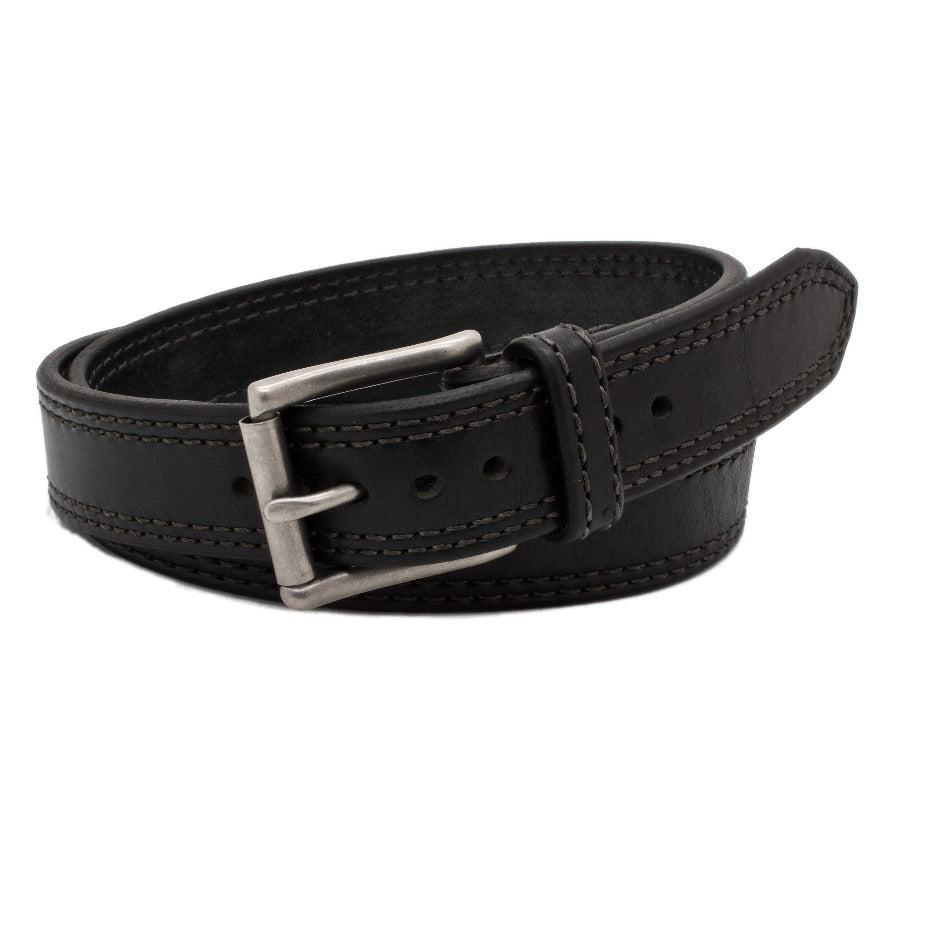 Front Side of Peacemaker eel Black Leather Gun Belt with Stainless Steel buckle