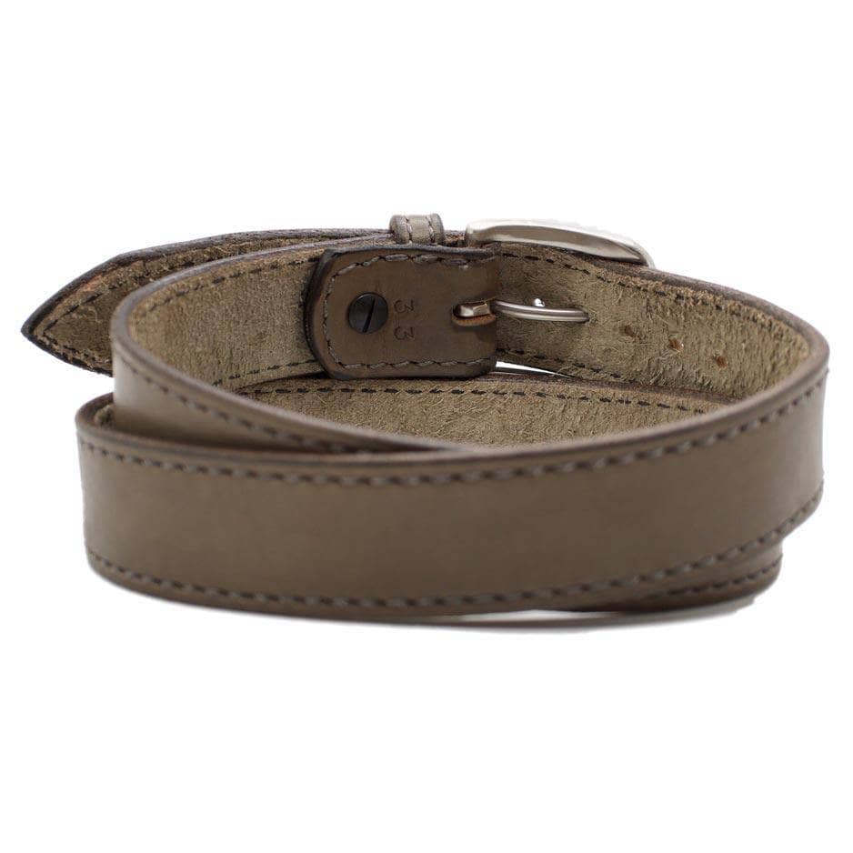 Front Side of Pearce Mens Grey Leather Belt with Stainless Steel buckle