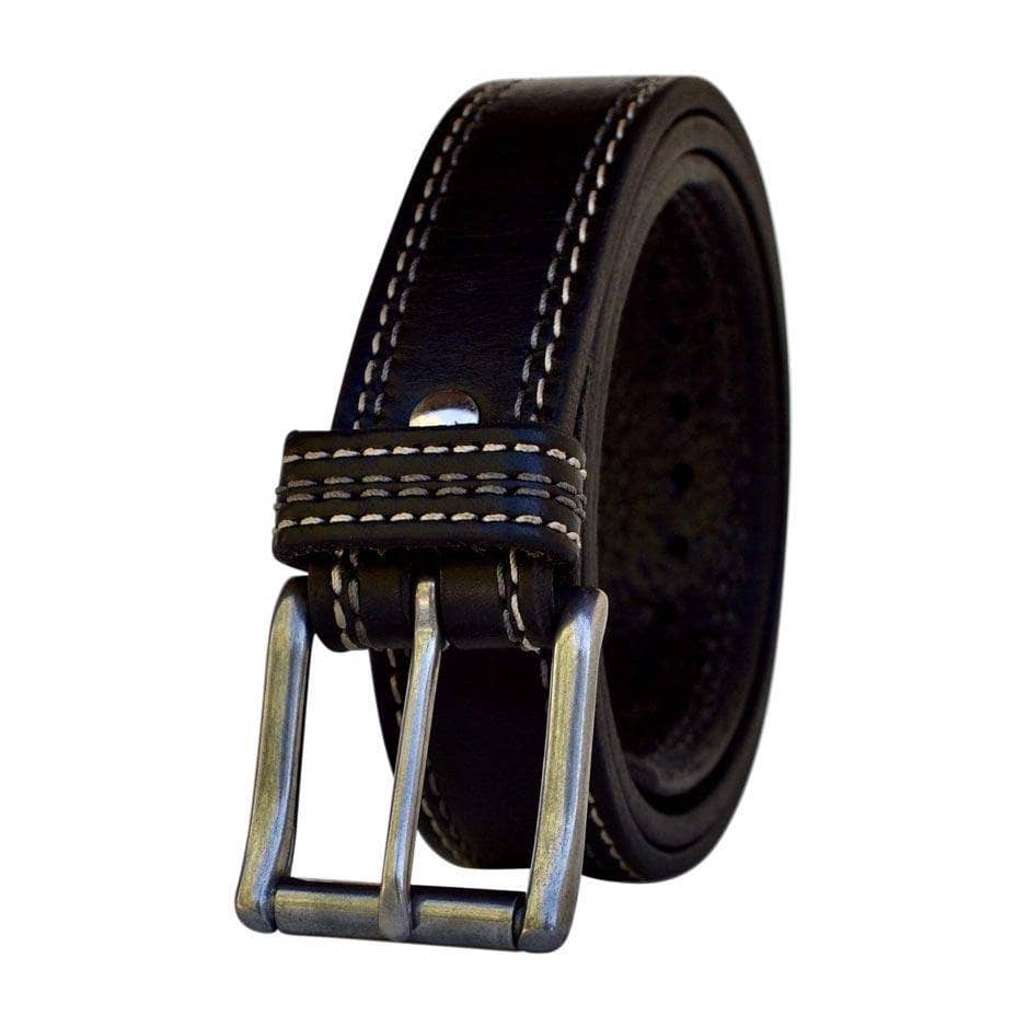 Remington Mens Black Leather Belt with Stainless Steel buckle rolled up