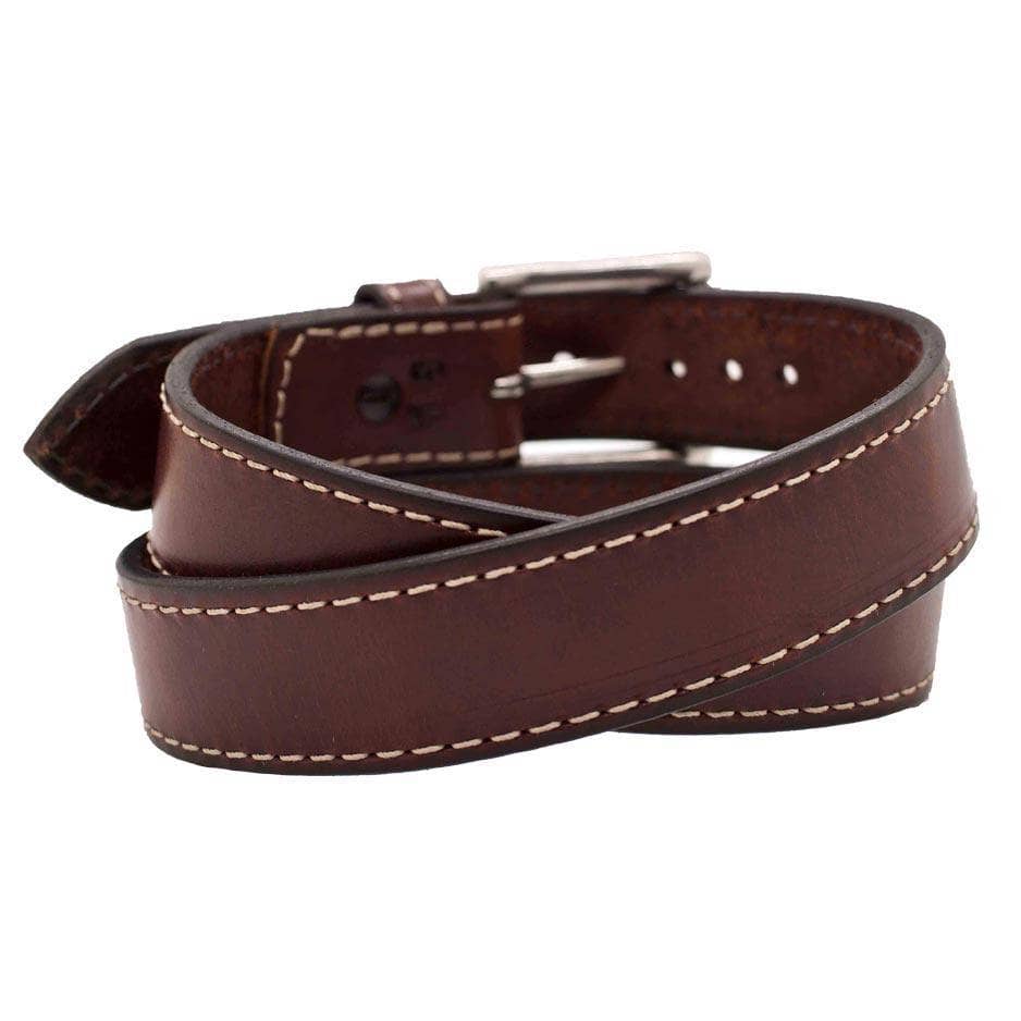 Back Side of Tribeca Mens Brown Leather Belt with Stainless Steel buckle