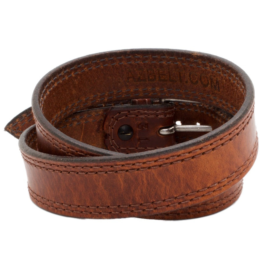 Front Side of Copperhead Mens Leather Belt with Stainless Steel buckle
