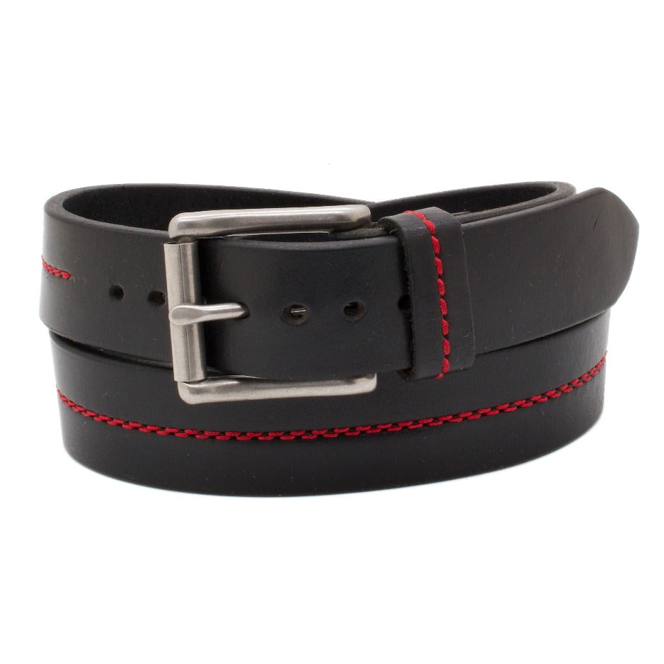 Front Side of Thin Red Line Firefighter Honor Leather Belt with Stainless Steel buckle