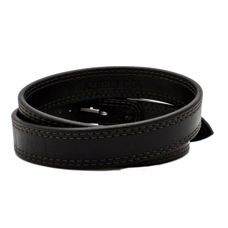 Front Side of Peacemaker eel Black Leather Gun Belt with Stainless Steel buckle