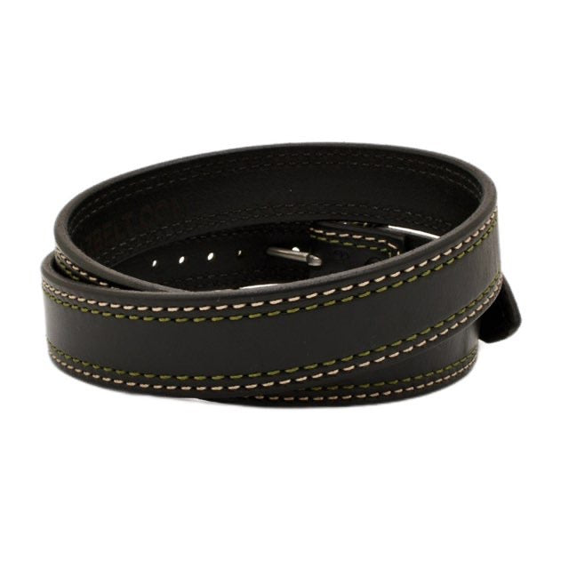 Front Side of Barracuda Mens Black Leather Belt with Stainless Steel buckle