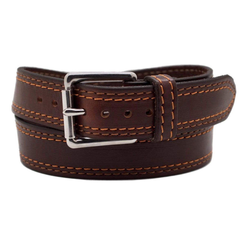 Front Side of the Autumn Mens Brown Leather Belt with Stainless Steel buckle