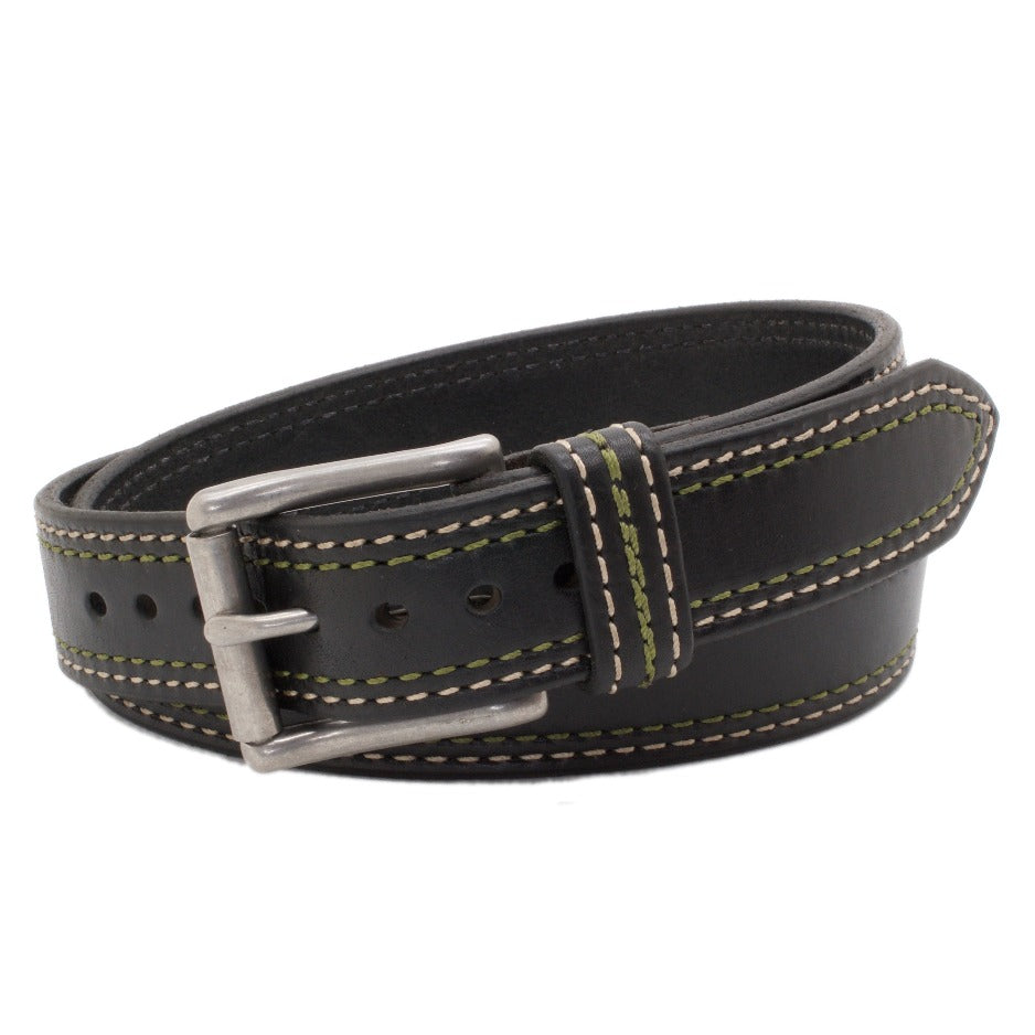 Front Side of Barracuda Mens Black Leather Belt with Stainless Steel buckle