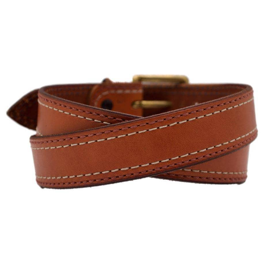 Back Side of Belmont Mens Brown Leather Belt with Solid Brass buckle
