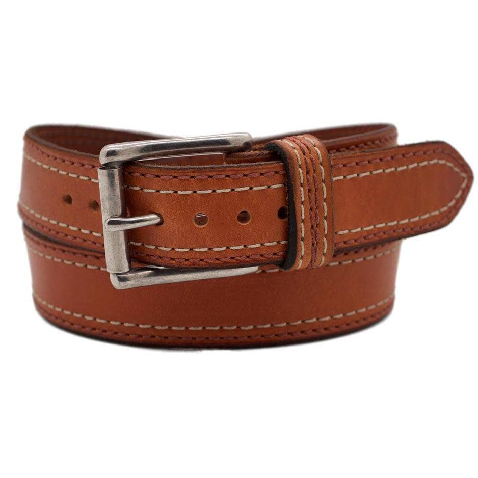 Front Side of Belmont Mens Brown Leather Belt with Stainless Steel buckle