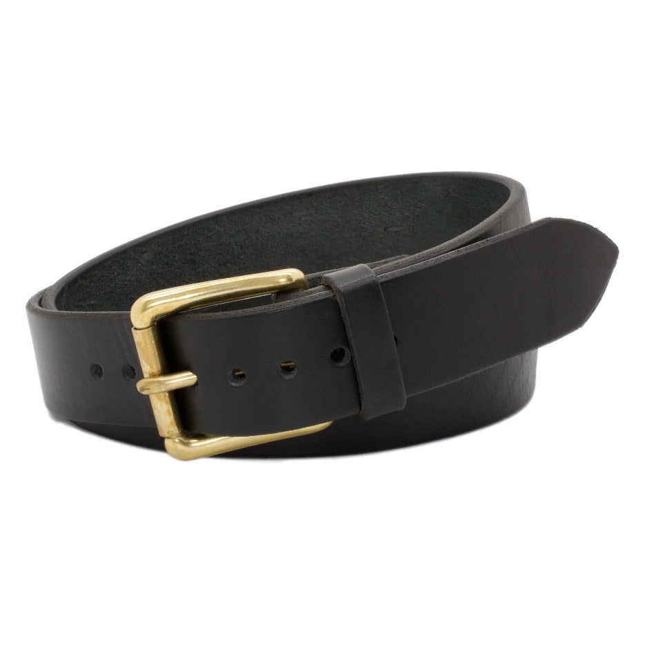 Leather belt with solid brass buckle by VEINAGE Black / XXS