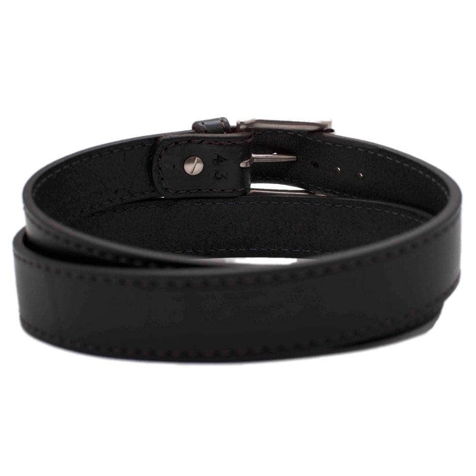 Back Side of Carnegie Mens Black Leather Belt with Stainless Steel buckle