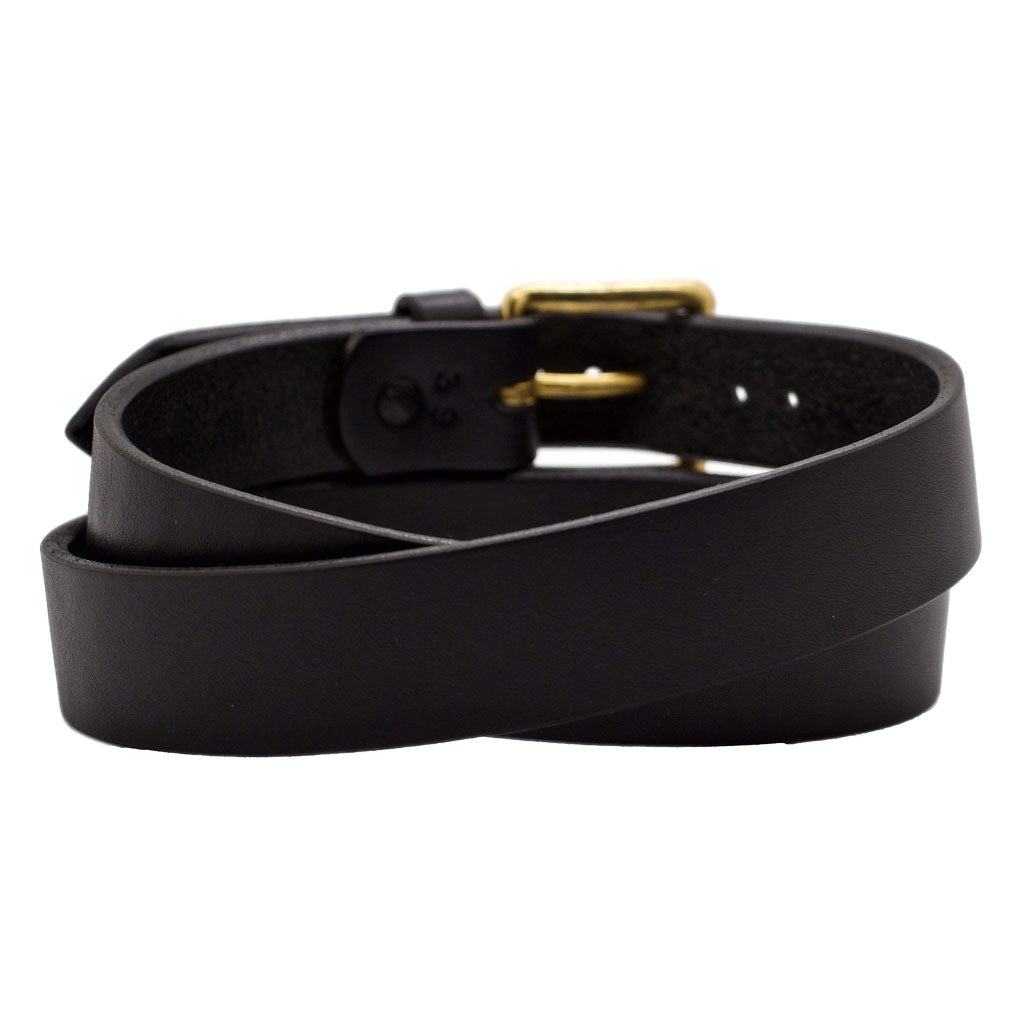 Front Side of Classic Black Mens Leather Belt with Stainless Steel buckle