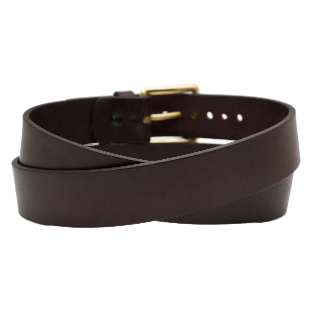 Front Side of Classic Wide 1.75 Espresso  Mens Leather Belt with Solid Brass buckle