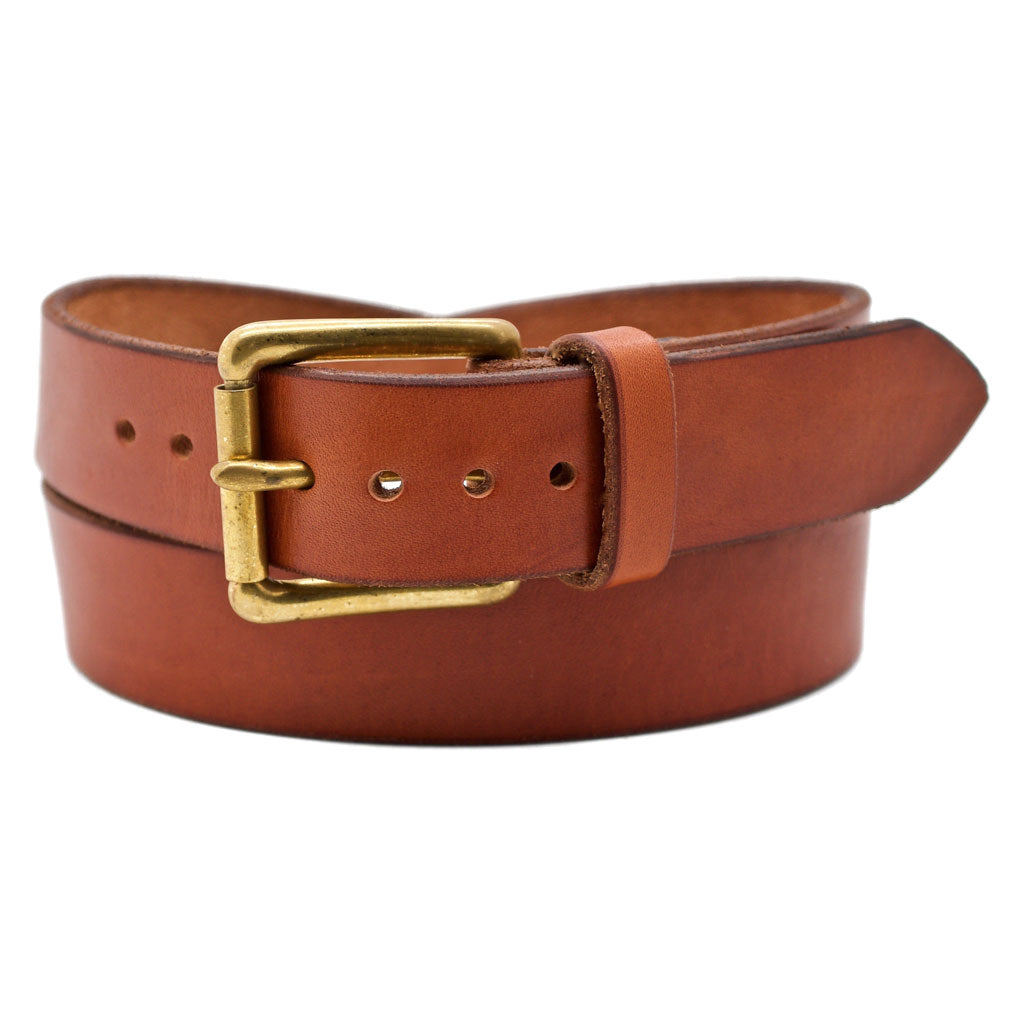 Front Side of Classic Sedona Mens Brown Leather Belt with Solid Brass Buckle