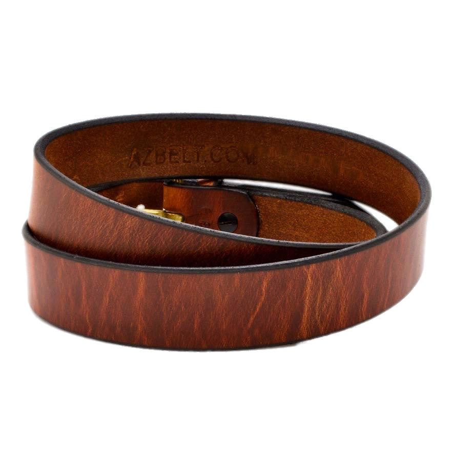 Front Side of Classic Copper Mens Leather Belt with Stainless Steel buckle