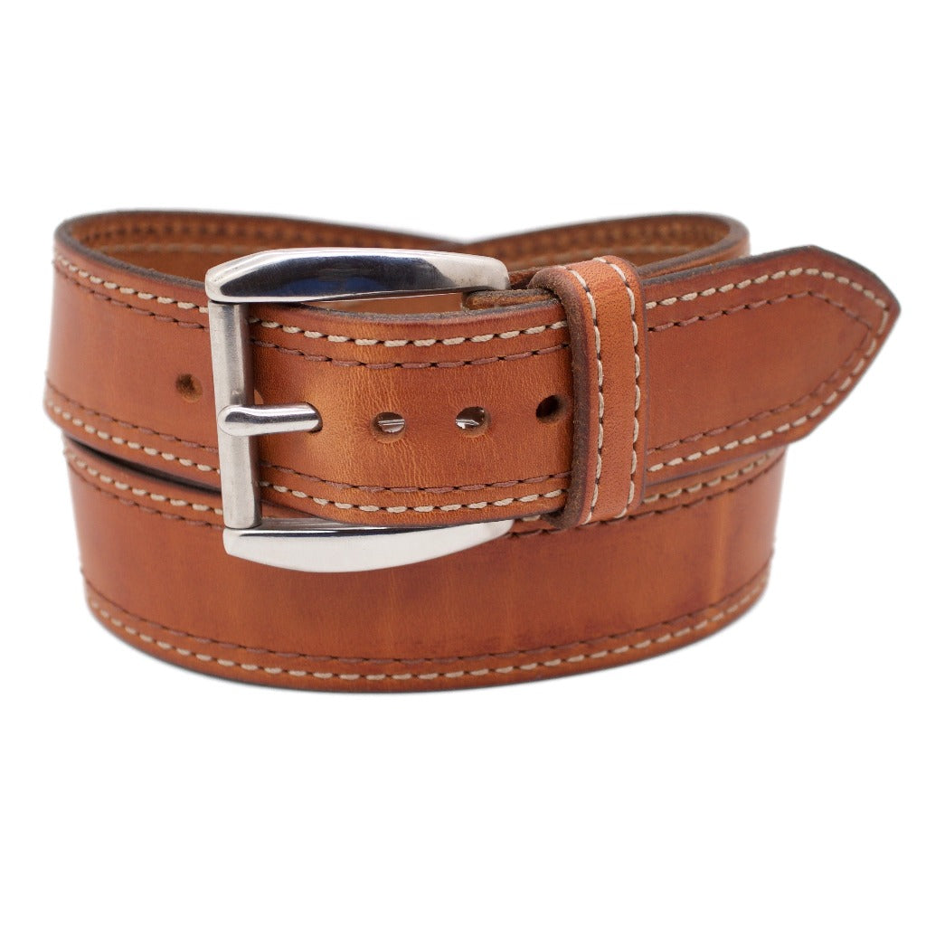 Front Side of Belmont Wide 1.75 Leather Belt with Stainless Steel Buckle