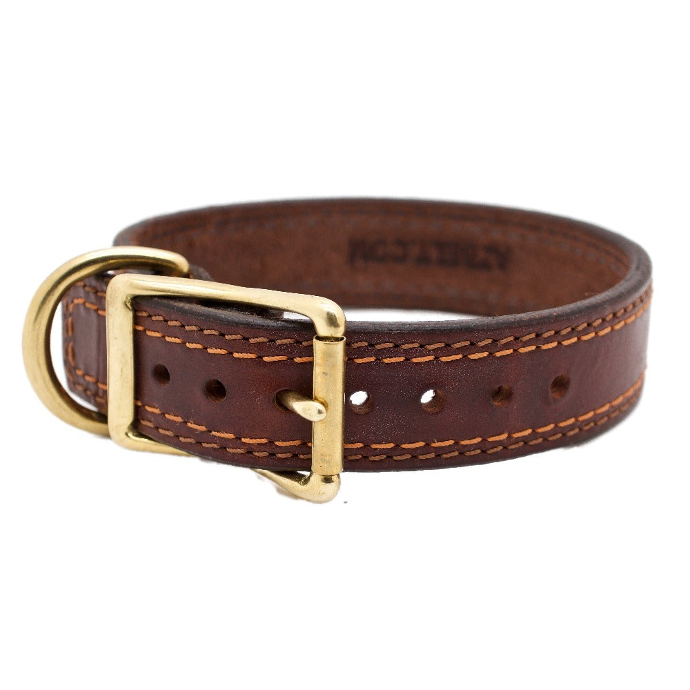 Front Side of Autumn Dog Collar with Solid Brass Buckle and D-ring