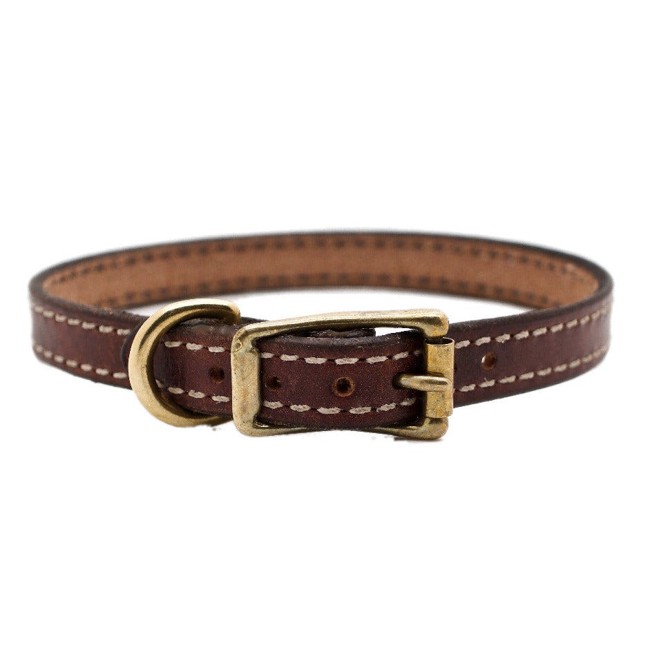 Mahogany Brown Dog Collar with Black Leather + Tan/Light Brown Stitching