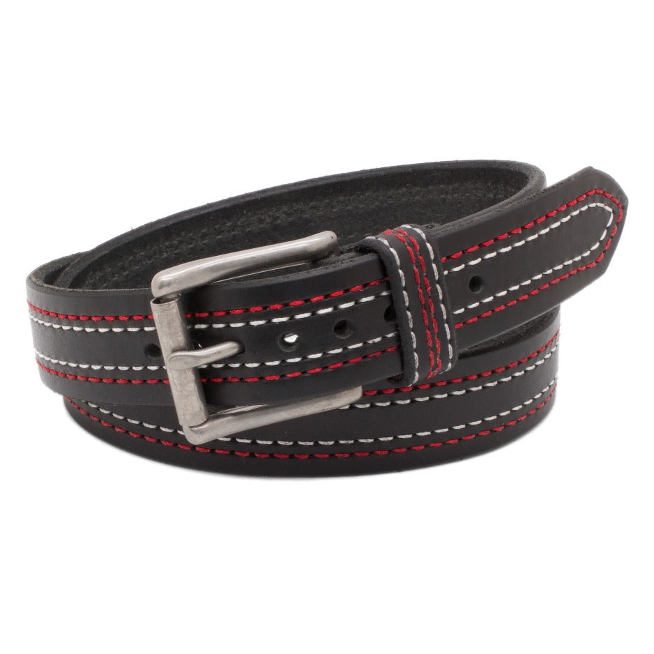 Front Side of Enzo Mens Black Leather Belt with Stainless Steel buckle