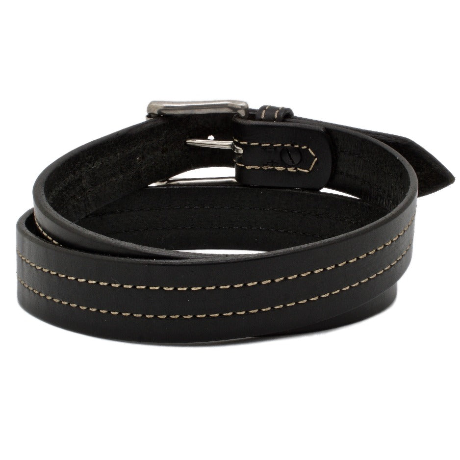 Back Side of Troubadour Mens Black Leather Belt with Stainless Steel buckle