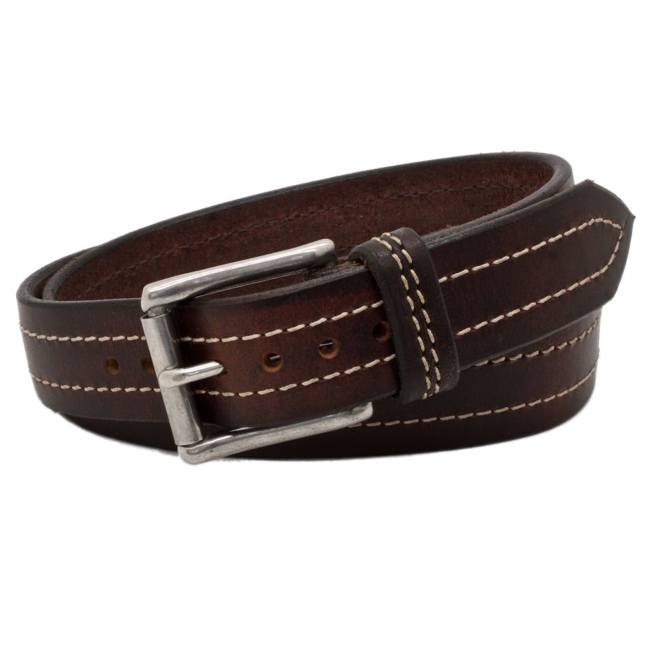 Front Side of Seattle Brown Leather Belt with Stainless Steel buckle
