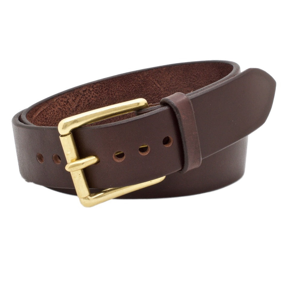 Front Side of Classic Wide 1.75 Espresso  Mens Leather Belt with Solid Brass buckle