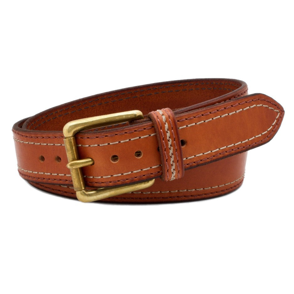 Front Side of Belmont Leather Belt with Solid Brass Buckle