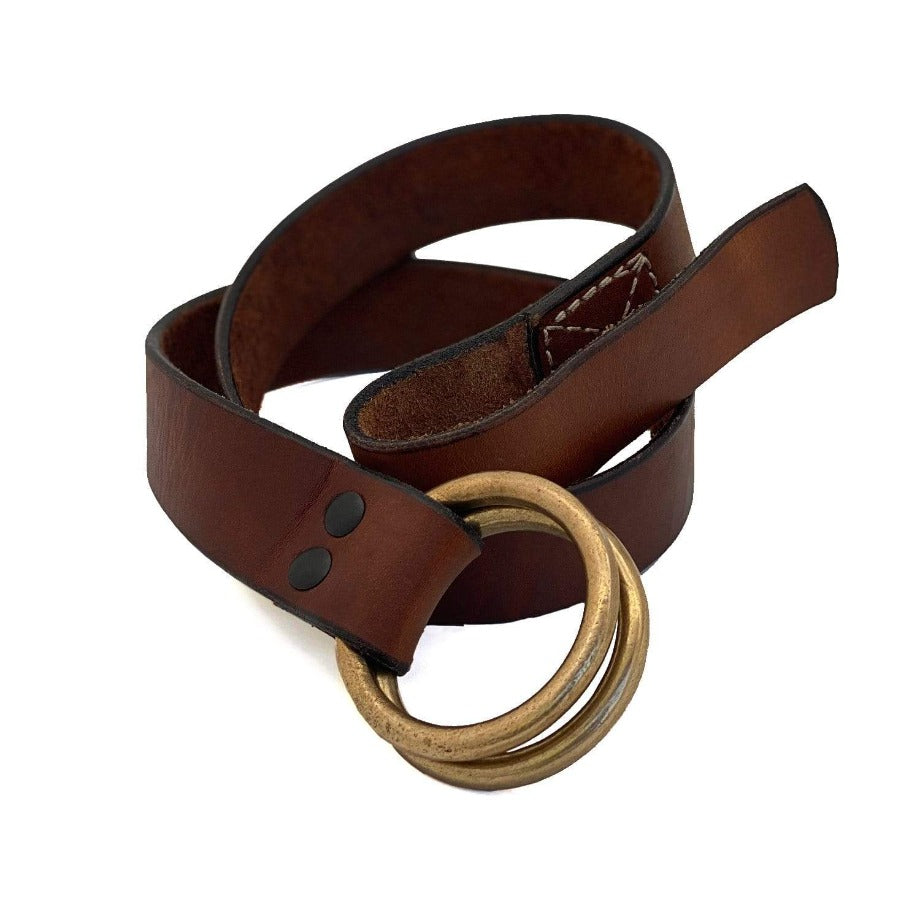 The SAUSALITO Classic 1.5 Double Ring Mahogany Leather Belt