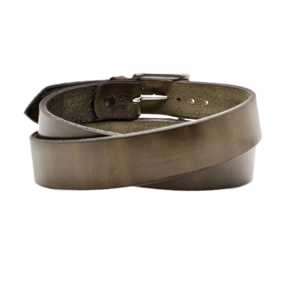grey unstitched belt with stainless steel silver tone buckle