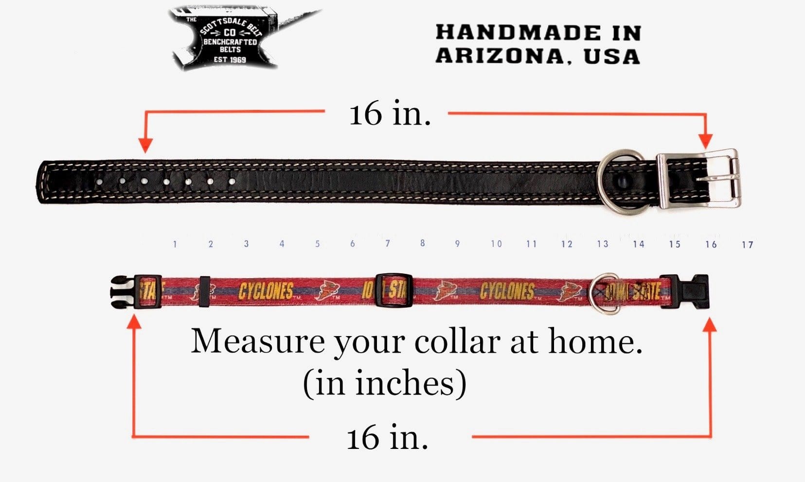 Front Side of Remington Black Dog Collar with Parchment and Steel Stitching and Stainless Steel Buckle and D-ring