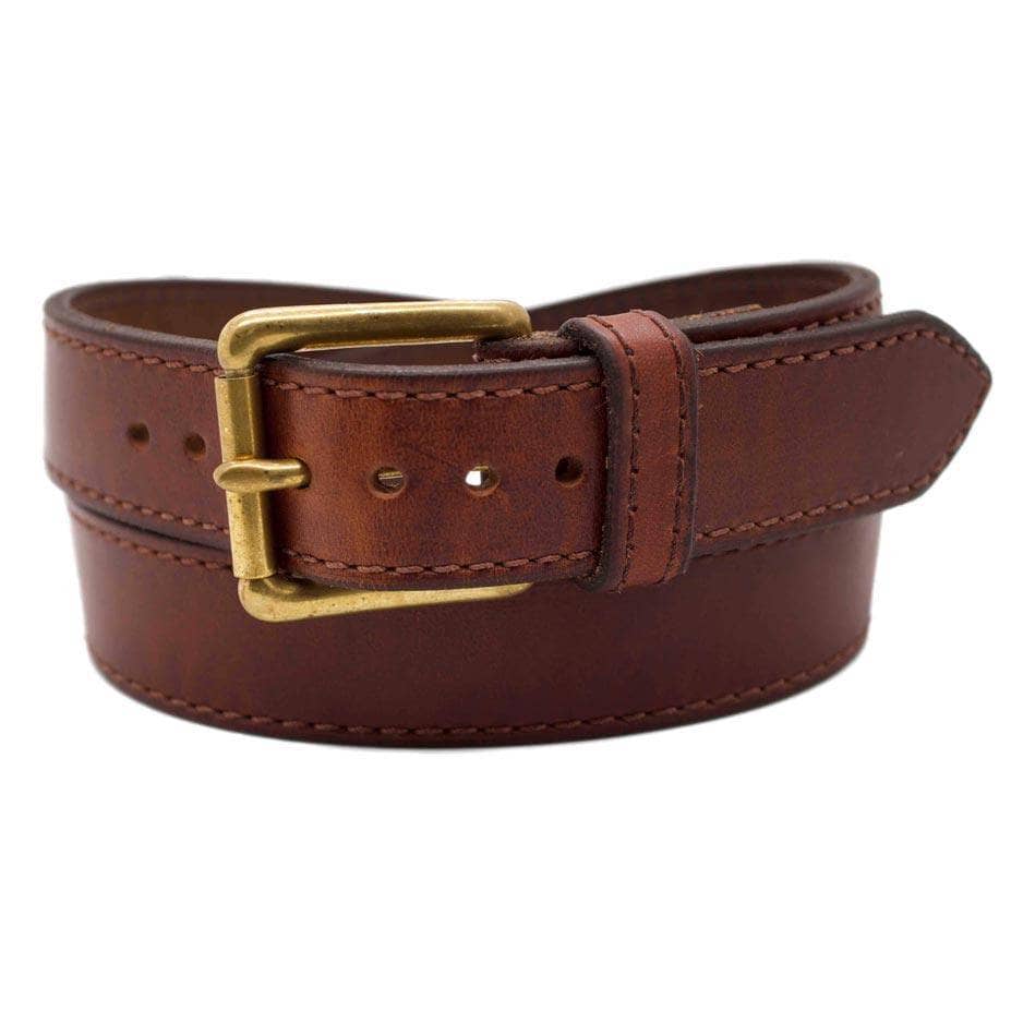 Front Side of Jerome Mens Brown Leather Belt with Solid Brass buckle