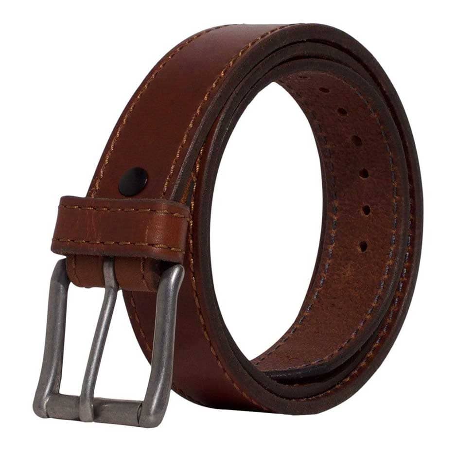 Rolled up Jerome Mens Brown Leather Belt with Stainless Steel buckle