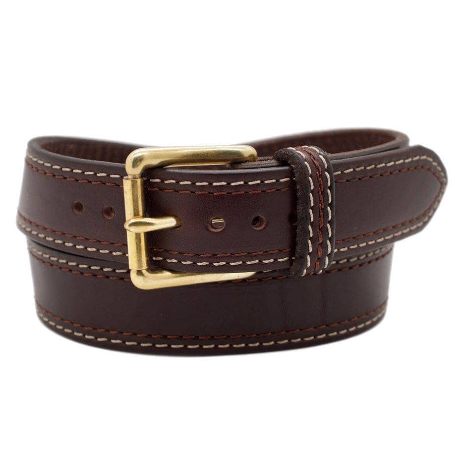 Front Side of Lexington Mens Brown Leather Belt with Solid Brass buckle