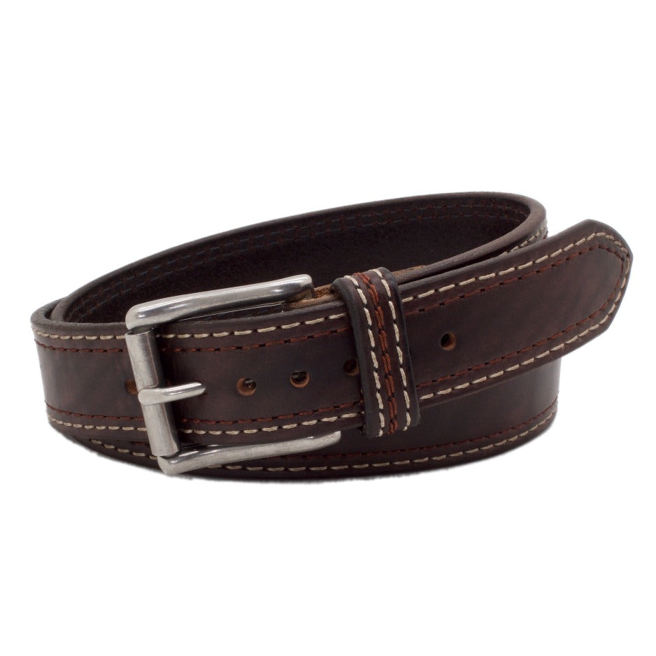 Front Side of Lexington Mens Brown Leather Belt with Stainless Steel buckle