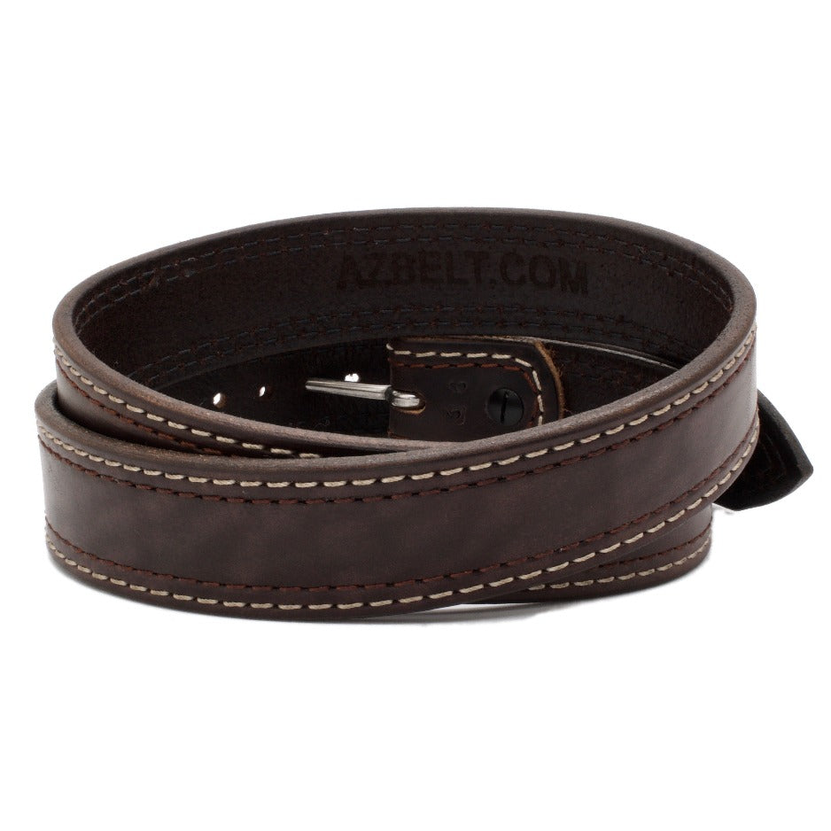 Front Side of Lexington Mens Brown Leather Belt with Stainless Steel buckle