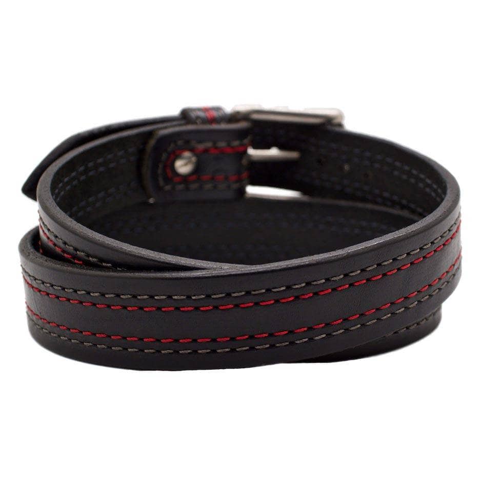 Back Side of McQueen Mens Black Leather Belt with Stainless Steel buckle