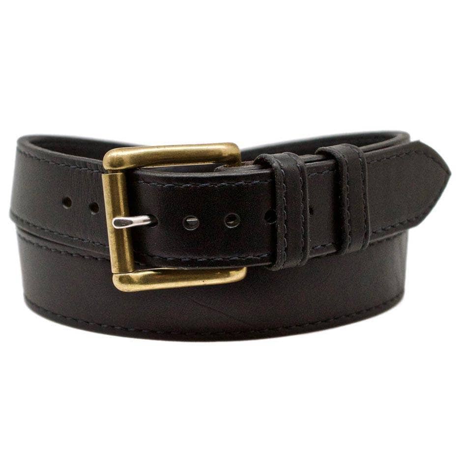 Front Side of Nitro Express Mens Black Leather Gun Belt with Solid Brass buckle